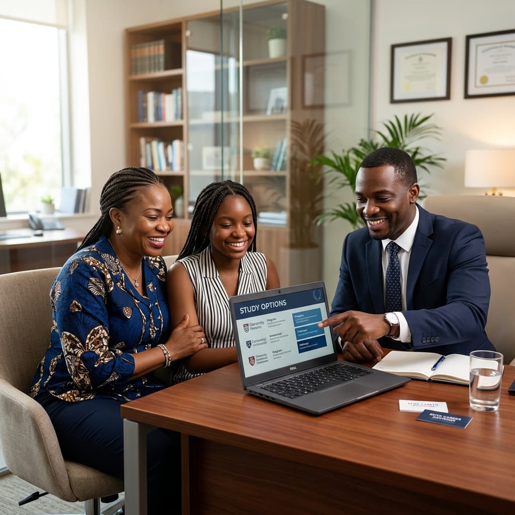 Nigerian family consulting with a student advisor