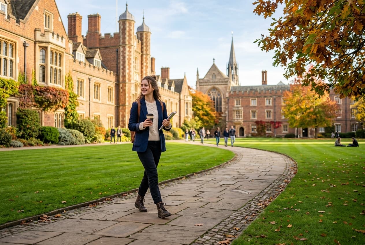 Student walking on a UK university campus
